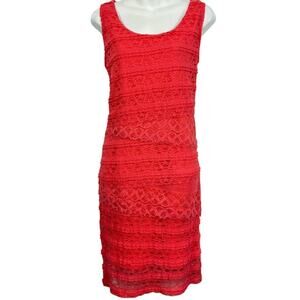Magnolia Lane Womens Coral Pink Lace Sheath Layered Sleeveless Stretch Dress L